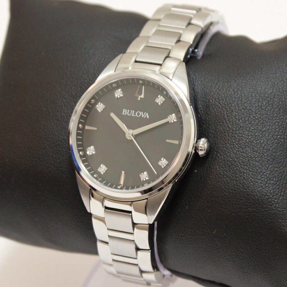 Bulova Sutton Ladies Watch Diamond Indices Black Mother Of Pearl Dial 33mm - Picture 4 of 13